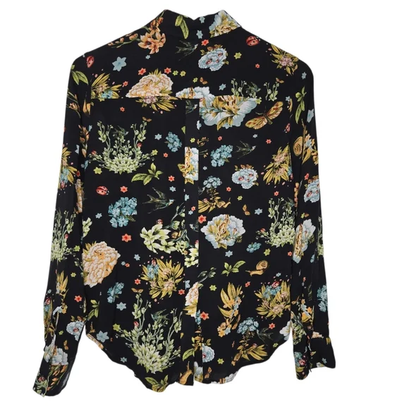 Maeve Floral Black Wildlife Rayon Blouse Size 8 - Picture 2 of 11